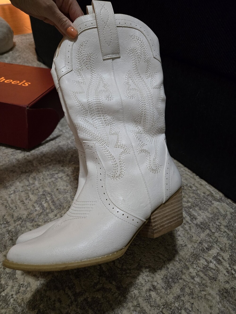 White Leather Cowboy Boots Bridal Size 7